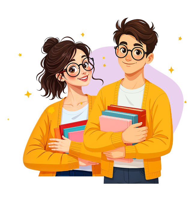 Illustration of two students with books